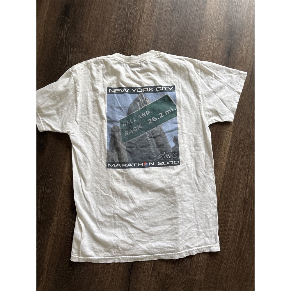 VINTAGE Asics 2000 NYC Marathon TShirt New York City RARE Medium "hell And Back"
